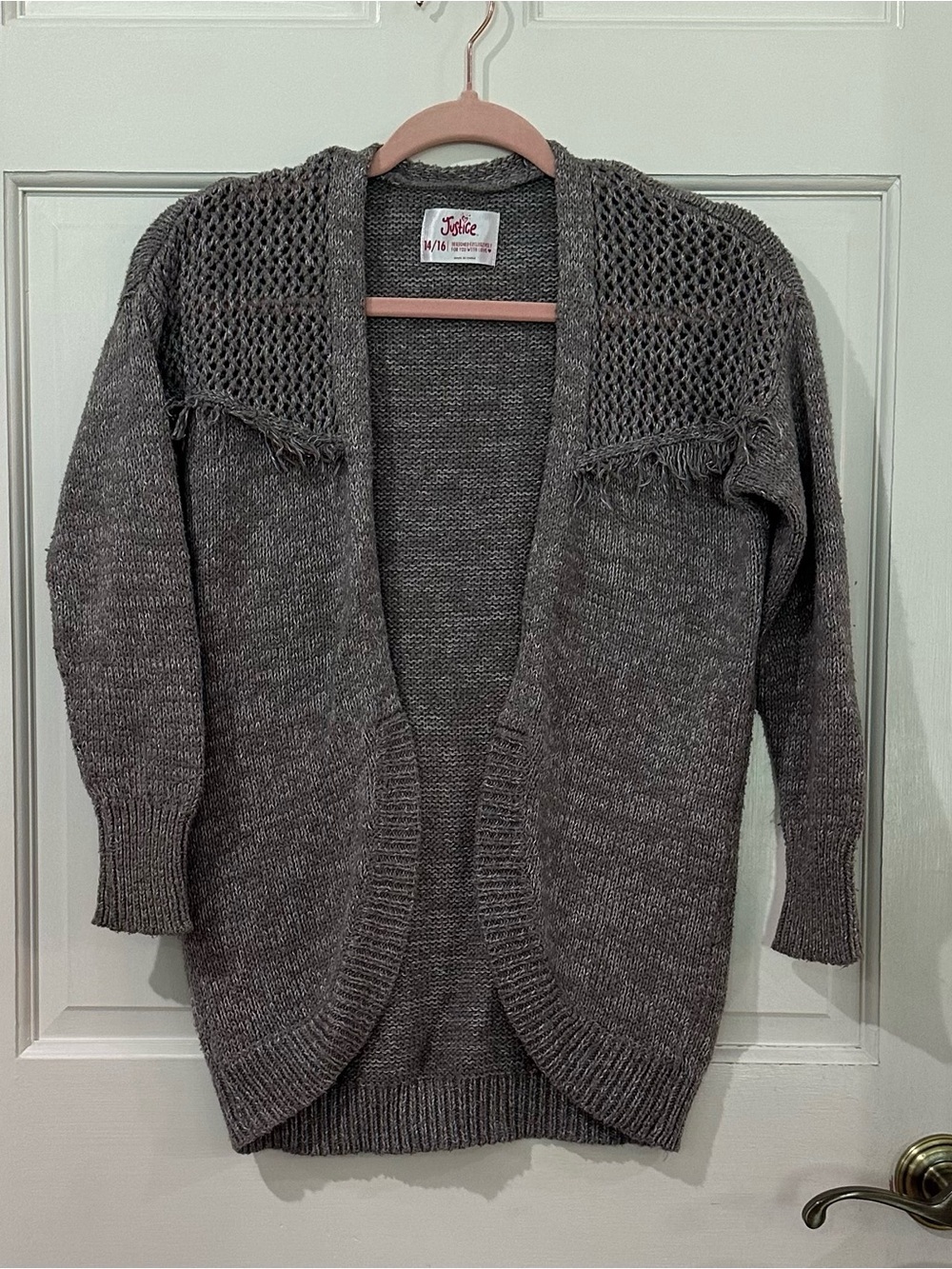 Justice. Gray Open-Front Knit Sweater Cardigan